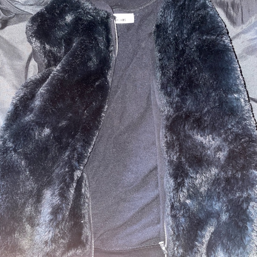 Black Faux Fur Vest Zip Up